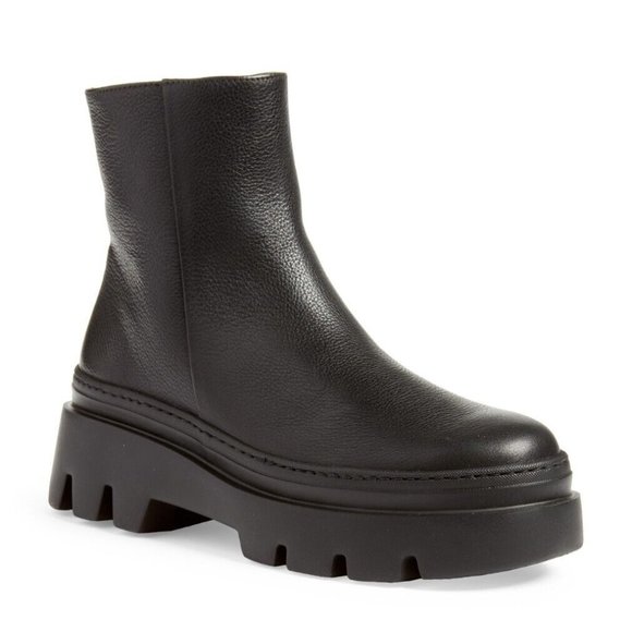 $500 PAUL GREEN Paige Boot PLATFORM ZIP CHUNKY LUG SOLE BLACK LEATHER 9.5 (TD15)